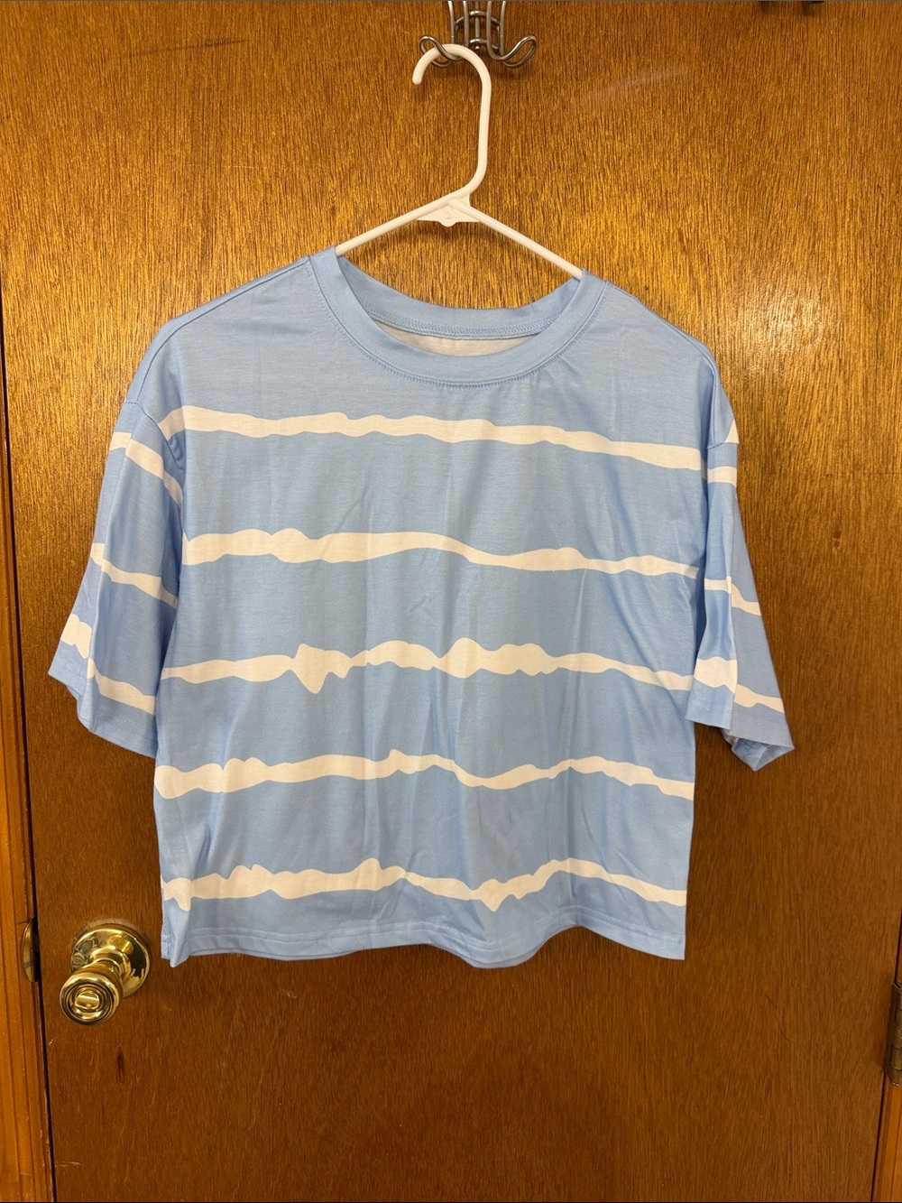 Light Blue & White Striped Cropped Tee
